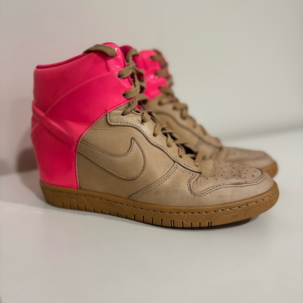 Nike Dunk Sky Hi Hidden Wedge Sneakers Vachetta Tan Pink Flash Size 7.5 Womens